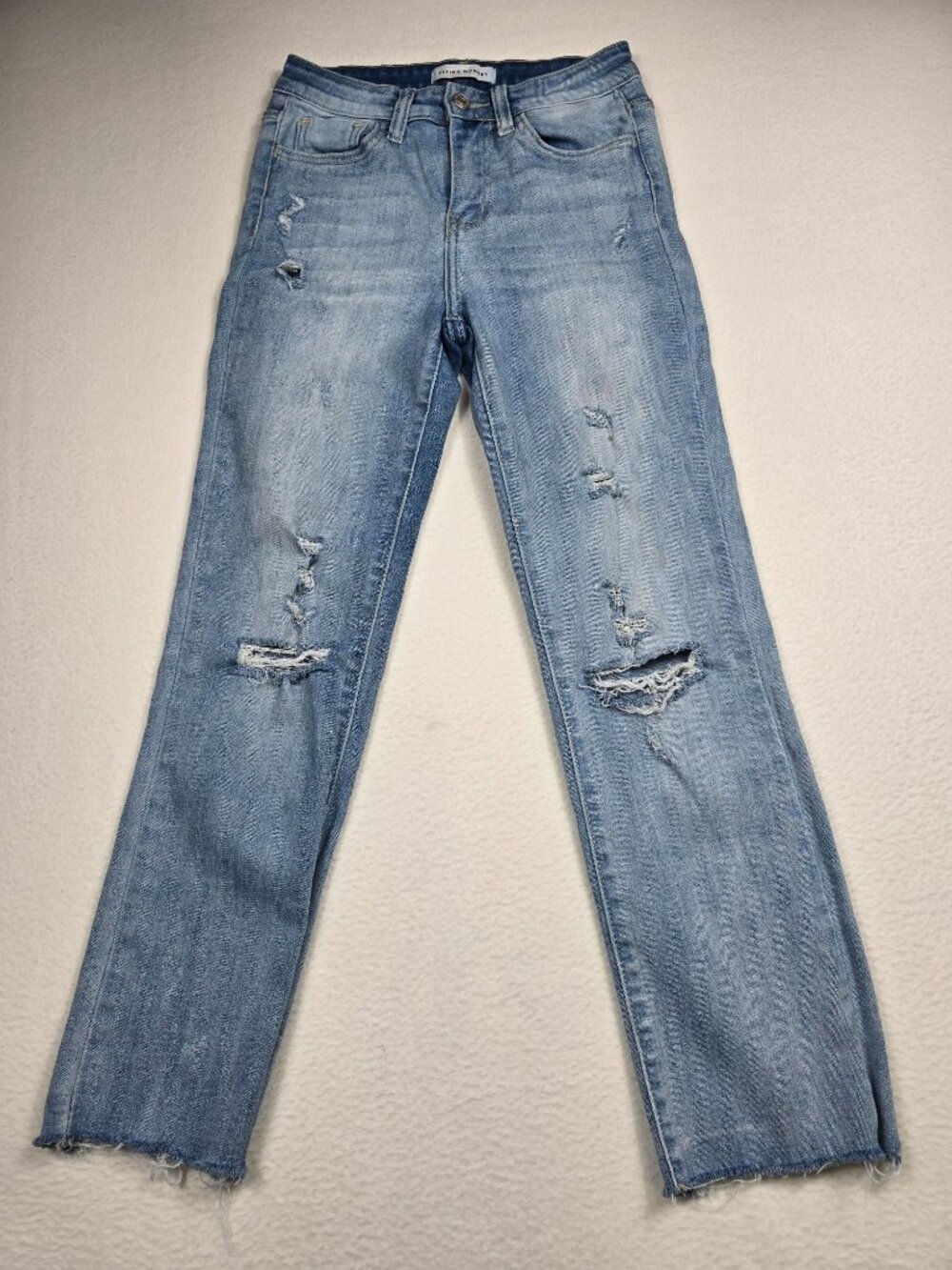 Flying Monkey 25 Distressed Light Wash High Rise Straight Leg Jeans